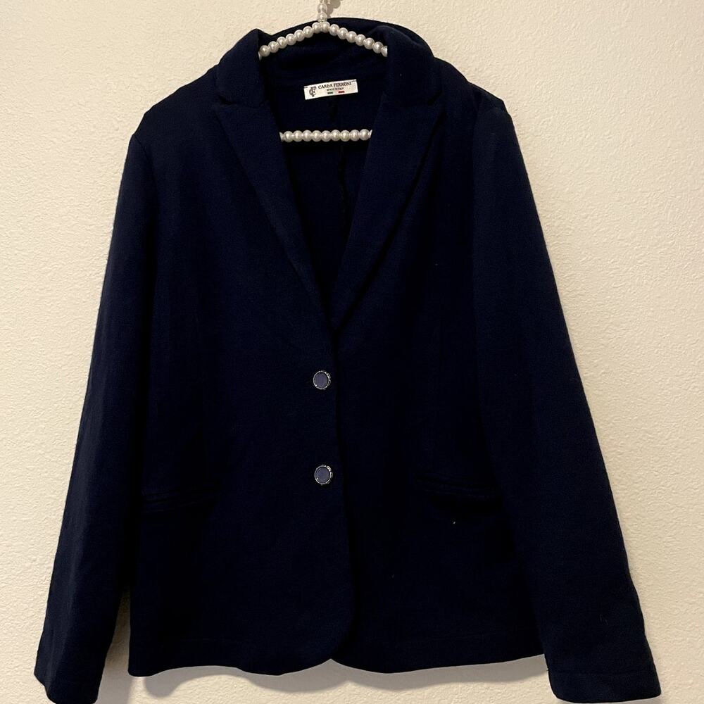 Vintage Carla Ferroni Wool Blazer Navy Blue Preppy Dark Academia Made in Italy - Picture 2 of 7